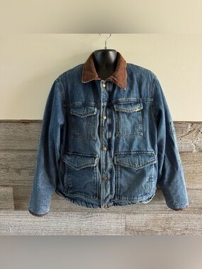 Wrangler HERO XL 46 Sherpa Lined Denim Chore Jacket Corduroy Collar Workwear